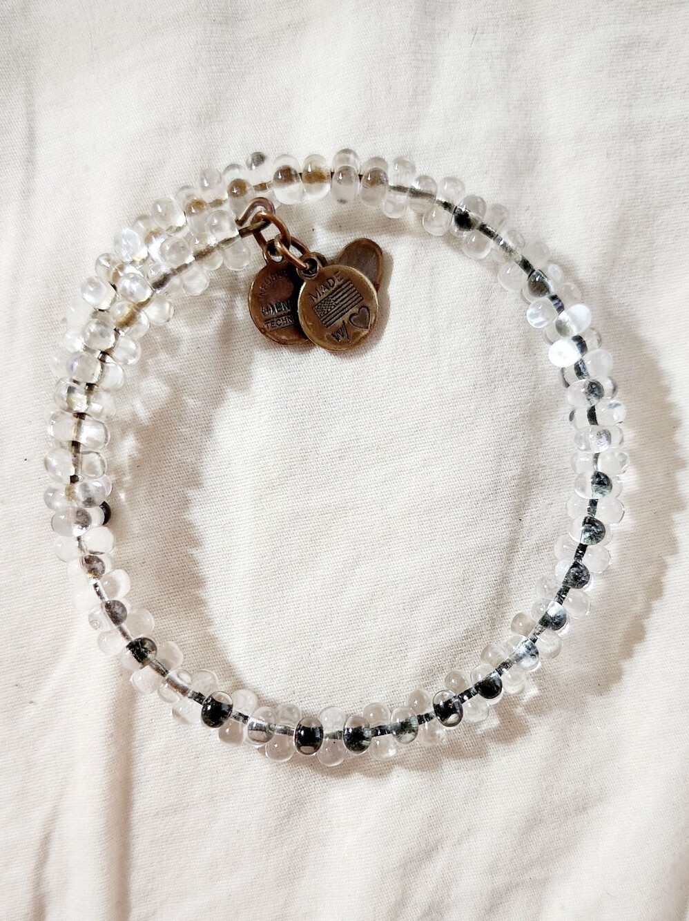 Alex and Ani Clear Bead Wrap Bracelet with Bronze Charms
